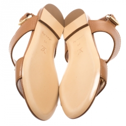 Pre Owned صندل لوي فيتون فلات سير خلفي تفاصيل شعار جلد بني مقاسس 35