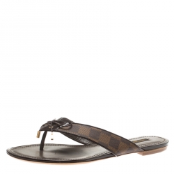 Louis Vuitton Damier Ebene Canvas Flat Thong Sandals Size 40.5