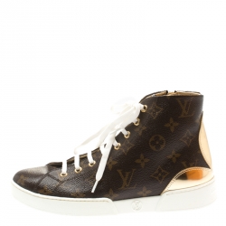 Louis Vuitton Brown Monogram Canvas And Metallic Gold Leather Stellar High Top Sneakers Size 37
