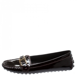 Pre Owned حذاء لوفرز أوكسفورد لوي فيتون جلد لامع أحمر داكن مقاس 38.5