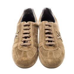 مملوكة مسبقًا Louis Vuitton Beige Perforated Suede Low Top Sneakers Size 36