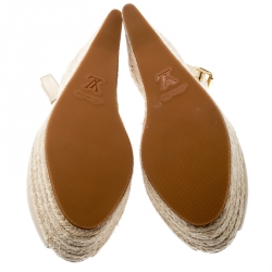 مملوكة مسبقًا صندل إسبادريل لوي فيتون غوسيب كيوب جلد بيج مزخرف كعب روكي مقدمة مفتوحة بحزام للكاحل مقاس 40