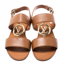 مملوكة مسبقًا Louis Vuitton Brown Leather Vedette Slingback Flat Sandals Size 37.5