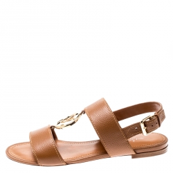 مملوكة مسبقًا Louis Vuitton Brown Leather Vedette Slingback Flat Sandals Size 37.5
