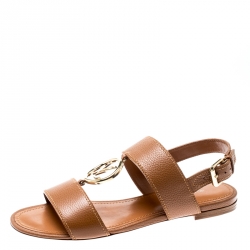 مملوكة مسبقًا Louis Vuitton Brown Leather Vedette Slingback Flat Sandals Size 37.5