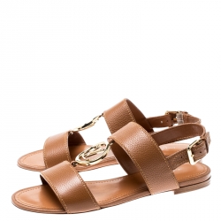 مملوكة مسبقًا Louis Vuitton Brown Leather Vedette Slingback Flat Sandals Size 37.5