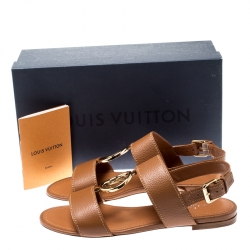 مملوكة مسبقًا Louis Vuitton Brown Leather Vedette Slingback Flat Sandals Size 37.5