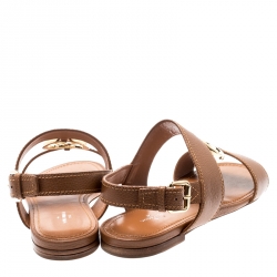 Louis Vuitton Brown Leather Vedette Slingback Flat Sandals Size 38