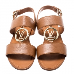 Louis Vuitton Brown Leather Vedette Slingback Flat Sandals Size 38