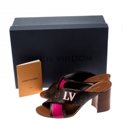 Pre Owned صندل سلايد لوي فيتون نوراما كانفاس وردي/بني مونوغرامي مقاس 37