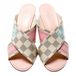 مملوكة مسبقًا Louis Vuitton Damier Azur Canvas Panorama Slide Mule Sandals Size 37