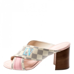 مملوكة مسبقًا Louis Vuitton Damier Azur Canvas Panorama Slide Mule Sandals Size 37