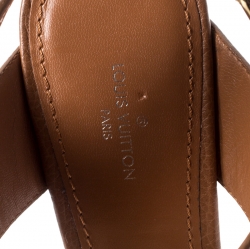 Pre Owned Louis Vuitton Brown Leather Vedette Platform Wedge Sandals Size 37.5