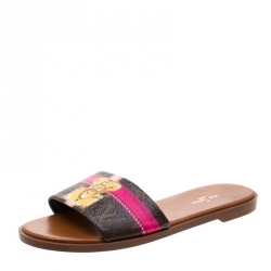 مملوكة مسبقًا Louis Vuitton Tricolor Monogram Canvas Lock It Flat Slides Size 36