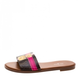 مملوكة مسبقًا Louis Vuitton Tricolor Monogram Canvas Lock It Flat Slides Size 36