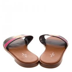 مملوكة مسبقًا Louis Vuitton Tricolor Monogram Canvas Lock It Flat Slides Size 36