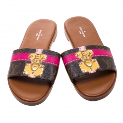 مملوكة مسبقًا Louis Vuitton Tricolor Monogram Canvas Lock It Flat Slides Size 36