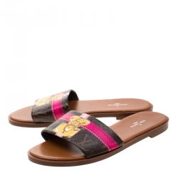 مملوكة مسبقًا Louis Vuitton Tricolor Monogram Canvas Lock It Flat Slides Size 36