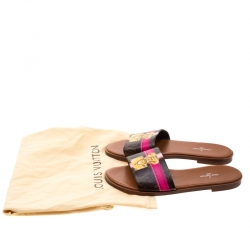 مملوكة مسبقًا Louis Vuitton Tricolor Monogram Canvas Lock It Flat Slides Size 36