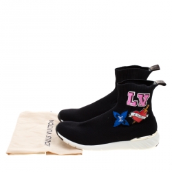 Louis Vuitton Black Knitted Fabric Black Heart High Top Sneakers Size 41