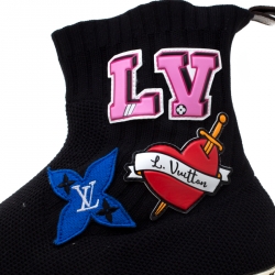 Louis Vuitton Black Knitted Fabric Black Heart High Top Sneakers Size 41