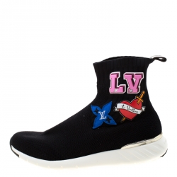 Louis Vuitton Black Knitted Fabric Black Heart High Top Sneakers Size 41