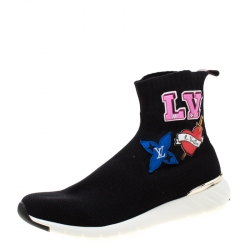 Louis Vuitton Black Knitted Fabric Black Heart High Top Sneakers Size 41