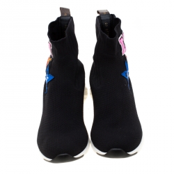 Louis Vuitton Black Knitted Fabric Black Heart High Top Sneakers Size 41
