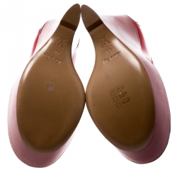 Pre Owned Louis Vuitton Red Leather Wedge Platform Loafers Pumps Size 40