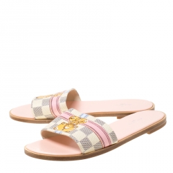 مملوكة مسبقًا حذاء سلايدز فلات لوي فيتون لوك إيت كانفاس آزور دامييه مقاس 39