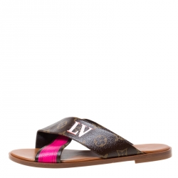 Louis Vuitton Brown/Pink Monogram Canvas Panorama Slide Mule