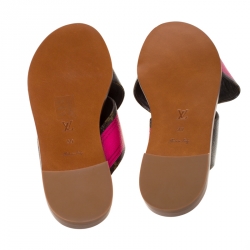 مملوكة مسبقًا Louis Vuitton Brown/Pink Monogram Canvas Panorama Cross Strap Flat Slides Size 39