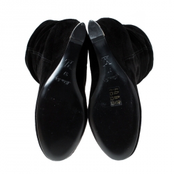مملوكة مسبقًا Louis Vuitton Black Suede Cate Mid-Calf Wedge Boots Size 37