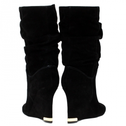 مملوكة مسبقًا Louis Vuitton Black Suede Cate Mid-Calf Wedge Boots Size 37