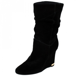 مملوكة مسبقًا Louis Vuitton Black Suede Cate Mid-Calf Wedge Boots Size 37
