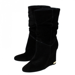 مملوكة مسبقًا Louis Vuitton Black Suede Cate Mid-Calf Wedge Boots Size 37