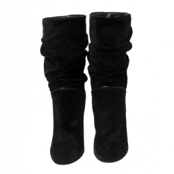 مملوكة مسبقًا Louis Vuitton Black Suede Cate Mid-Calf Wedge Boots Size 37