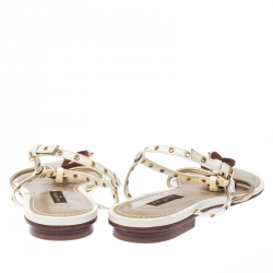مملوكة مسبقًا Louis Vuitton Cream Eyelet Embellished Thong Flat Sandals Size 37