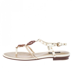 مملوكة مسبقًا Louis Vuitton Cream Eyelet Embellished Thong Flat Sandals Size 37