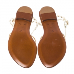 مملوكة مسبقًا Louis Vuitton Cream Eyelet Embellished Thong Flat Sandals Size 37