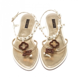 مملوكة مسبقًا Louis Vuitton Cream Eyelet Embellished Thong Flat Sandals Size 37