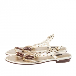 مملوكة مسبقًا Louis Vuitton Cream Eyelet Embellished Thong Flat Sandals Size 37