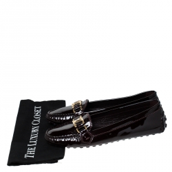مملوكة مسبقًا Louis Vuitton Burgundy Patent Leather Oxford Logo Slip On Loafers Size 41