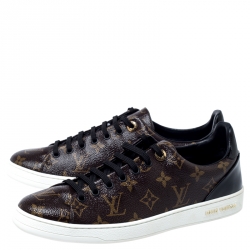 Louis Vuitton Brown Monogram Canvas and Black Patent Leather Frontrow Low Top Sneakers Size 40