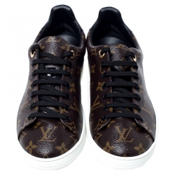 Louis Vuitton Brown Monogram Canvas and Black Patent Leather Frontrow Low Top Sneakers Size 40