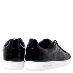 Louis Vuitton Brown Monogram Canvas and Black Patent Leather Frontrow Low Top Sneakers Size 40