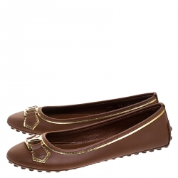 Pre Owned Louis Vuitton Brown Leather Oxford Ballet Flats Size 38.5