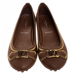 Pre Owned Louis Vuitton Brown Leather Oxford Ballet Flats Size 38.5