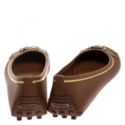 Pre Owned Louis Vuitton Brown Leather Oxford Ballet Flats Size 38.5