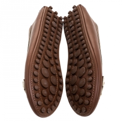 Pre Owned Louis Vuitton Brown Leather Oxford Ballet Flats Size 38.5